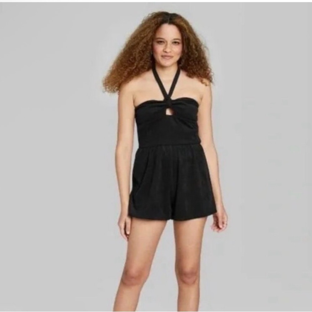 Black Halter Romper - Casual Shorts